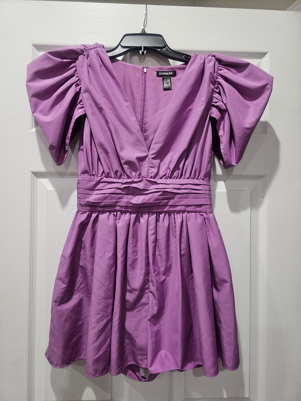 Express Purple Puff-Sleeve V-Neck Mini Dress